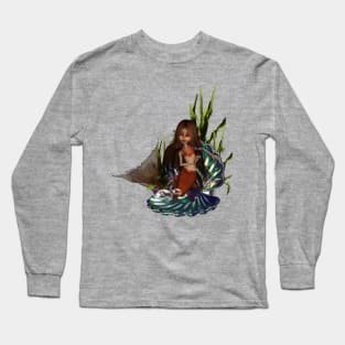 Cute mermaid in the deep ocean Long Sleeve T-Shirt